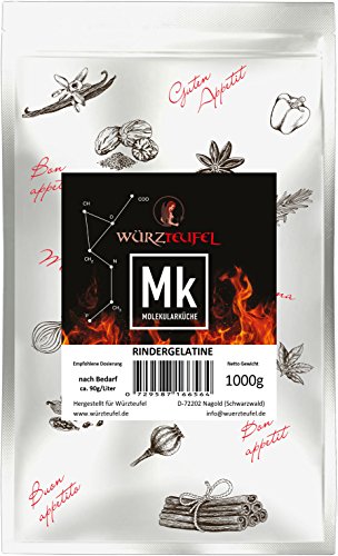 Rindergelatine, Gelatine 220 Bloom, reines Aspik. Aspikpulver, Kaltlöslich, Spitzenqualität aus der Schweiz. Beutel 1000g. (1,0 KG) von Eingetragene Warenmarke "Würzteufel"