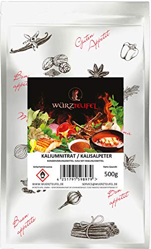 Salpeter, Kaliumnitrat, Kalisalpeter Bengalsalpete, KNO3 in Lebensmittelqualität, mit Rieselhilfe. Beutel 500g. von Eingetragene Warenmarke "Würzteufel"