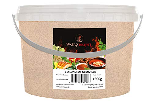 Zimt gemahlen, Ceylon Zimt, frische Ernte, keimreduziert. Spitzenqualität aus Sri Lanka. PE - Eimer 1500g (1,5 KG) von Eingetragene Warenmarke "Würzteufel"