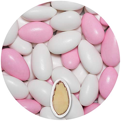EinsSein 1kg Hochzeitsmandeln Gracile Mix midi weiss-rosa glanz Mandeln Hochzeit Zuckermandeln Bonboniere Confetti Badem sekeri Gastgeschenk Zucker Mandeln Taufmandeln von EinsSein