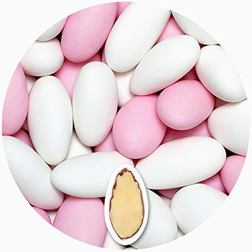 EinsSein 1kg Hochzeitsmandeln Gracile Mix midi weiss-rosa matt Mandeln Hochzeit Zuckermandeln Bonboniere Confetti Badem sekeri Gastgeschenk Zucker Mandeln Taufmandeln von EinsSein