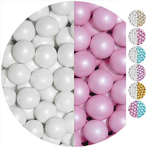 EinsSein 0,7kg Crispy Schokoperlen Mix large weiss-rosa pearl Herz Schokodragees Gastgeschenke Hochzeit Schokolinsen Hochzeitsmandeln Candy Bar Süssigkeiten Nikah Sekeri mini Herzdragees Schoko Linsen von EinsSein