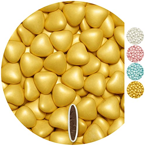 EinsSein 0,5kg Schokoherzen Dragees medium gold pearl Gastgeschenke Hochzeit, Taufe, Kommunion, Kindergeburtstag | Schokodragees, Dragees in Herzform bzw. Schokolinsen als Ersatz für Hochzeitsmandeln von EinsSein