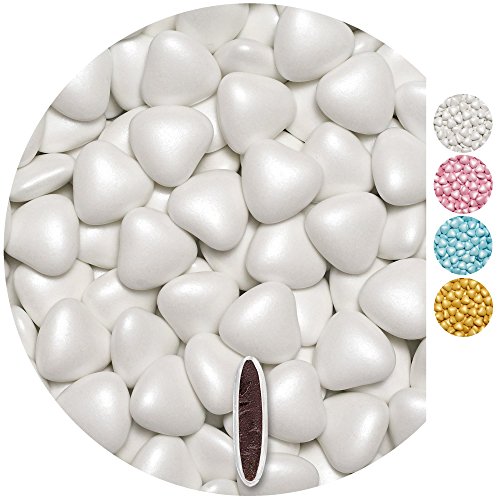 EinsSein 0,5kg Schokoherzen Dragees medium weiss pearl Gastgeschenke Hochzeit, Taufe, Kommunion, Kindergeburtstag | Schokodragees, Dragees in Herzform bzw. Schokolinsen als Ersatz für Hochzeitsmandeln von EinsSein