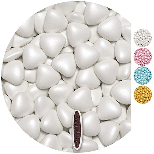 EinsSein® Schokoherzen Pearl 500g ca. 245 St. weiß med. Gastgeschenke Hochzeit Schokodragees Schokolinsen Dragees Süssigkeiten Taufe Herz Candy bar Candybar Hochzeitsmandeln Taufmandeln Herzdragees von EinsSein