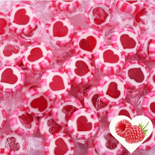 EinsSein 0,5kg Herzbonbons pink-rosa-weiss | 500g handgemachte Rocks Bonbons | Gastgeschenke Hochzeit Taufe Valentinstag Muttertag Kommunion auch als essbare Tischdeko | Großpackung Süßigkeiten von EinsSein