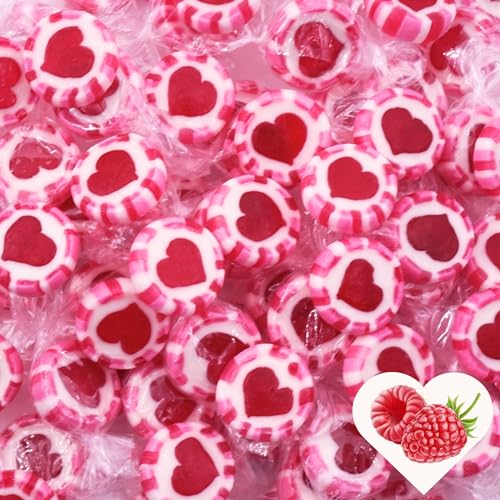 EinsSein 0,5kg Herzbonbons pink-rosa-weiss | 500g handgemachte Rocks Bonbons | Gastgeschenke Hochzeit Taufe Valentinstag Muttertag Kommunion auch als essbare Tischdeko | Großpackung Süßigkeiten von EinsSein