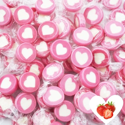 EinsSein 0,5kg Herzbonbons rosa-weiss einzeln verpackt | 500g handgemachte Rocks Bonbons | Gastgeschenke Hochzeit Taufe Valentinstag Muttertag Kommunion essbare Tischdeko | Großpackung Süßigkeiten von EinsSein