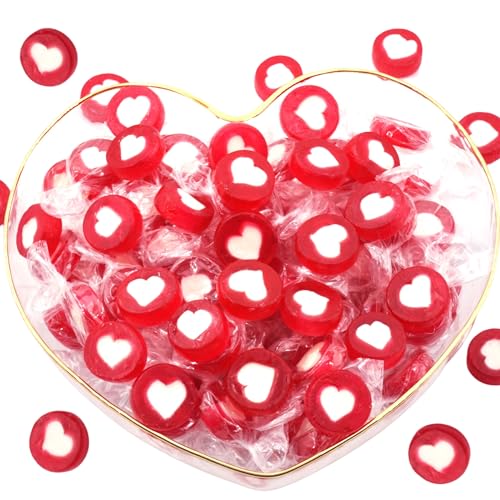 EinsSein 0,5kg Herzbonbons rot-weiss einzeln verpackt | 500g handgemachte Rocks Bonbons | Gastgeschenke Hochzeit Taufe Valentinstag Muttertag Kommunion essbare Tischdeko | Großpackung Süßigkeiten von EinsSein