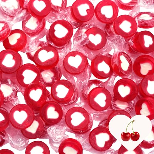 EinsSein 0,5kg Herzbonbons rot/pink mit weiss | 500g handgemachte Rocks Bonbons | Gastgeschenke Hochzeit Taufe Valentinstag Muttertag Kommunion auch als essbare Tischdeko | Großpackung Süßigkeiten von EinsSein