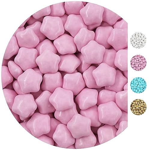 EinsSein 0,5kg Schokolinsen Sterne Schokosterne rosa glanz Schoko Schokodragees - Gastgeschenke Weihnachten Taufe Babyparty Hochzeit - Altervative für Hochzeitsmandeln - perfekt für Candy Bar von EinsSein