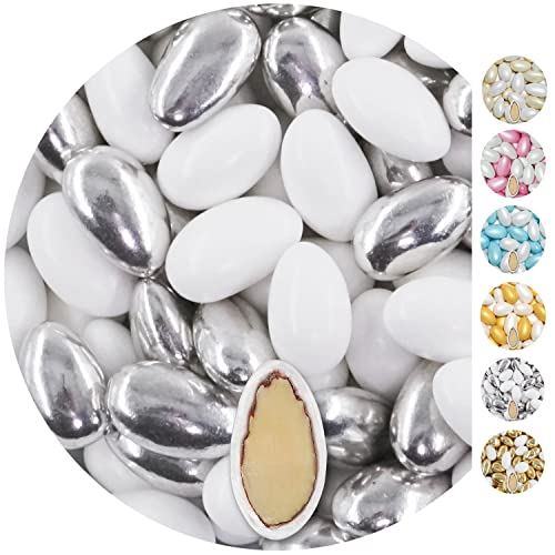 EinsSein 1kg Hochzeitsmandeln Conchiglia Mix weiss-silber metalic matt Mandeln Hochzeit Zuckermandeln Bonboniere Confetti Badem sekeri Gastgeschenk Zucker Mandeln Taufmandeln Candy Bar Süssigkeiten von EinsSein