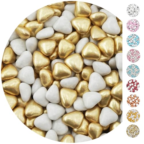 EinsSein 1kg Schokoherzen Dragees Herz Mix small weiss marmoriert-gold glanz ca. 900 Stück, ca. 1,5 cm | Gastgeschenke Hochzeit Taufe Kommunion für die Gäste| Alternative zu Schokodragees Schokolinsen von EinsSein