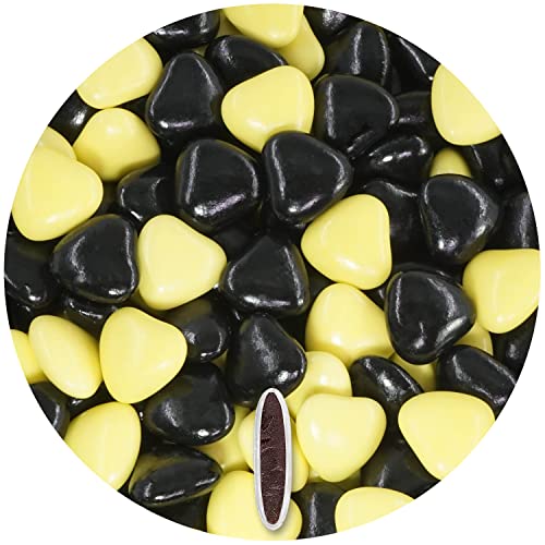 EinsSein 1kg Schokoherzen Dragees Mix medium gelb-schwarz glanz Gastgeschenke Hochzeit, Taufe, Kommunion, Kindergeburtstag | Schokodragees, Dragees in Herzform bzw. Schokolinsen als Ersatz für von EinsSein
