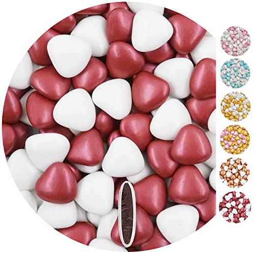 EinsSein 1kg Schokoherzen Dragees Mix medium weiss-bordeaux pearl Gastgeschenke Hochzeit, Taufe, Kommunion, Kindergeburtstag | Schokodragees, Dragees in Herzform bzw. Schokolinsen als Ersatz für von EinsSein