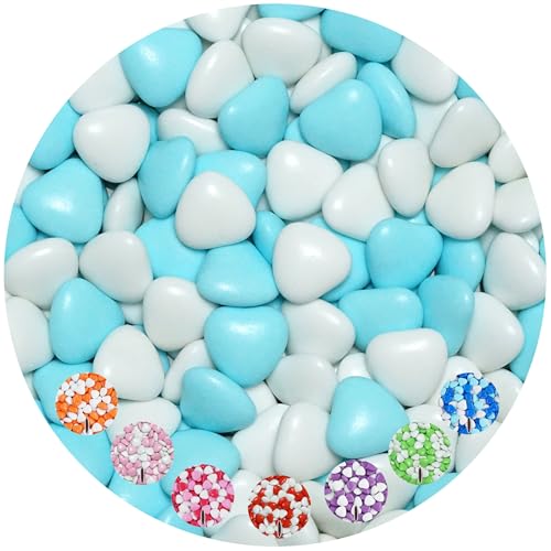 EinsSein 1kg Schokoherzen Dragees Mix medium weiss-hellblau glanz Gastgeschenke Hochzeit, Taufe, Kommunion, Kindergeburtstag | Schokodragees, Dragees in Herzform bzw. Schokolinsen als Ersatz für von EinsSein