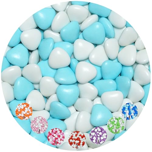 EinsSein 1kg Schokoherzen Dragees Mix weiss-hellblau glanz | Gastgeschenke Hochzeit Taufe Kommunion | Alternative zu Schokodragees Schokolinsen Hochzeitsmandeln Herz für Candy Bar Süssigkeiten von EinsSein