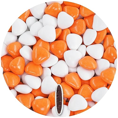 EinsSein 1kg Schokoherzen Dragees Mix weiss-orange glanz | Gastgeschenke Hochzeit Taufe Kommunion | Alternative zu Schokodragees Schokolinsen Hochzeitsmandeln Herz für Candy Bar Süssigkeiten von EinsSein