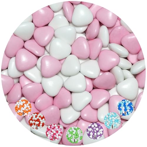 EinsSein 1kg Schokoherzen Dragees Mix weiss-rosa glanz | Gastgeschenke Hochzeit Taufe Kommunion | Alternative zu Schokodragees Schokolinsen Hochzeitsmandeln Herz für Candy Bar Süssigkeiten von EinsSein