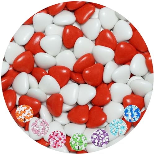 EinsSein 1kg Schokoherzen Dragees Mix weiss-rot glanz | Gastgeschenke Hochzeit Taufe Kommunion | Alternative zu Schokodragees Schokolinsen Hochzeitsmandeln Herz für Candy Bar Süssigkeiten von EinsSein