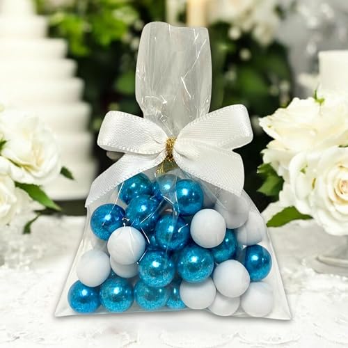 EinsSein 5 Stück fertige Gastgeschenke Hochzeit, Taufe, Babyshower mit leckeren Schokokugeln Milchschoko weiss-blau | Bonboniere Hochzeitsmandeln Taufmandeln Kommunion Konfirmation Babyparty | von EinsSein