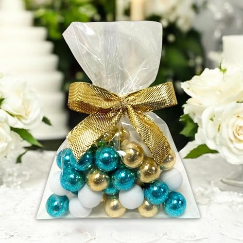 EinsSein 5 Stück fertige Gastgeschenke Hochzeit, Taufe, Babyshower mit leckeren Schokokugeln Milchschoko weiss-gold-grün | Bonboniere Hochzeitsmandeln Taufmandeln Kommunion Konfirmation Babyparty | von EinsSein