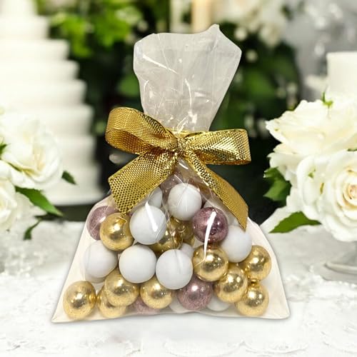 EinsSein 5 Stück fertige Gastgeschenke Hochzeit, Taufe, Babyshower mit leckeren Schokokugeln Milchschoko weiss-gold-rosa | Bonboniere Hochzeitsmandeln Taufmandeln Kommunion Konfirmation Babyparty | von EinsSein