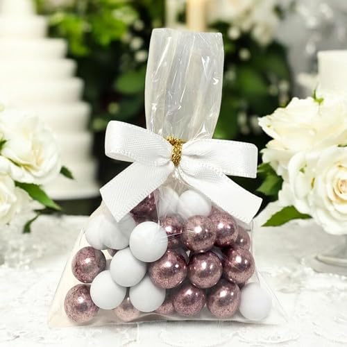 EinsSein 5 Stück fertige Gastgeschenke Hochzeit, Taufe, Babyshower mit leckeren Schokokugeln Milchschoko weiss-rosa | Bonboniere Hochzeitsmandeln Taufmandeln Kommunion Konfirmation Babyparty | von EinsSein