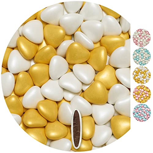 EinsSein Schokoherzen Pearl MIX 1kg weiß-gold Schokodragees Herzen Candybar Hochzeitsmandeln griechische Herz von EinsSein