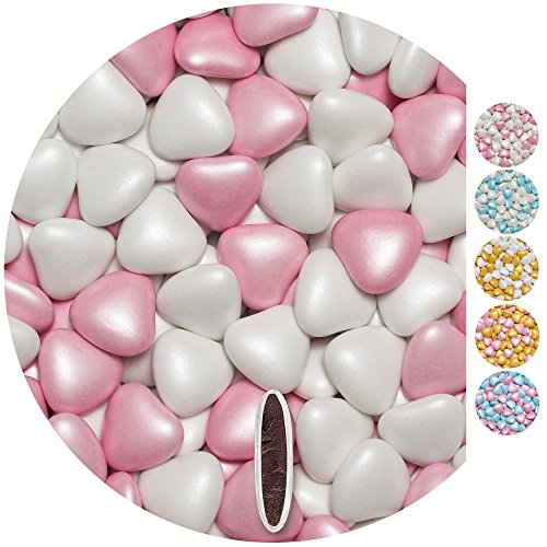 EinsSein Schokoherzen Pearl MIX 1kg weiß-rosa Schokodragees Herzen Candybar Hochzeitsmandeln griechische Herz von EinsSein