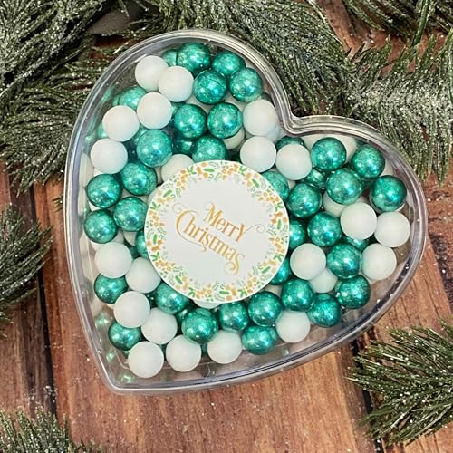EinsSein 0,14kg Schokolade Weihnachts-Herz Weihnachtsgeschenk Merry Christmas weiss-grün | Nikolausgeschenk, Wichtelgeschenk Schokokugeln | kleine Geschenke für Weihnachten | Nikolaus christmas von EinsSein