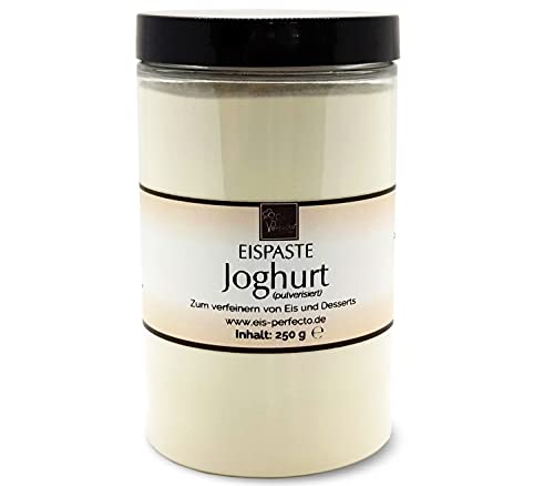 Joghurt Eispaste (pulverisiert) für schmackhaftes Joghurt-Eis » Auch lecker zum Verfeinern von Desserts, Getränke, Pralinen Torten und vielem mehr » Inhalt 250 g von Eis Perfecto