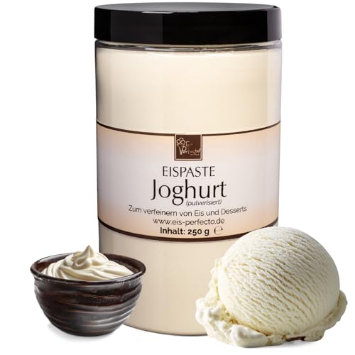 Joghurt Eispaste (pulverisiert) für schmackhaftes Joghurt-Eis » Auch lecker zum Verfeinern von Desserts, Getränke, Pralinen Torten und vielem mehr » Inhalt 250 g von Eis Perfecto