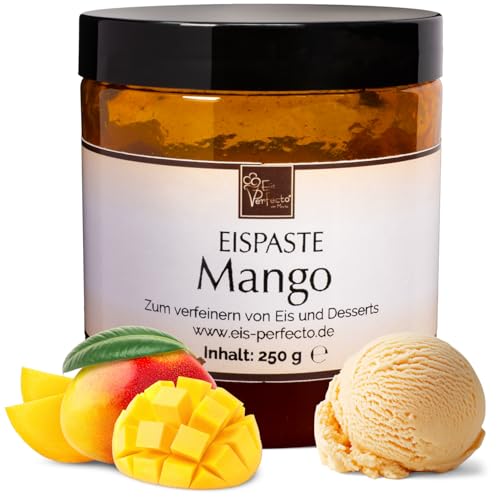 Mango-Eispaste für fruchtiges aromatisches Eis » Auch zum Verfeinern von leckerem Eis, Desserts, Getränke, Pralinen Torten und vielem mehr » Inhalt 250 g von Eis Perfecto