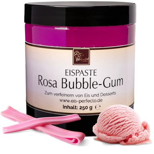 Rosa BUBBLE-GUM Eispaste für selbstgemachtes aromatisches Eis │ MEGA GESCHMACK│ Auch super lecker in Desserts, Getränke, Kuchen, Torten und vielem mehr │ Inhalt 250 g von Eis Perfecto