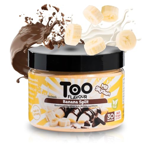 Too Flavour BANANA SPLIT Aromapulver│ mit Schokosplittern│ Nur 10 kcal pro Portion│ Leckeres Bananen-Aroma in Desserts, Getränke, Cremes, Kuchen uvm.│Inhalt 30 Portionen Too Flavour BANANA SPLIT Aromapulver│ mit Schokosplittern│ Nur 10 kcal pro Portion│ Leckeres Bananen-Aroma in Desserts, Getränke, Cremes, Kuchen uvm.│Inhalt 30 Portionen von Eis Perfecto