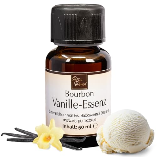 Vanille-Essenz „Bourbon“│ MEGA GESCHMACK│ Zum Verfeinern von leckerem Eis und vielen Desserts│ HOCHKONZENTRIERT │95% reinem Bourbon Vanilleextrakt │Inhalt 50 g von Eis Perfecto