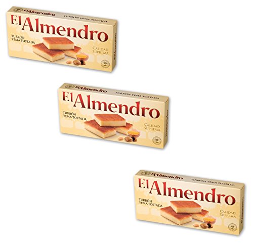 El Almendro - Pack incluye 3 Turron de Yema Tostada - Packung enthält 3 Turron Toasted Yolk 200gr Supreme Qualität von El Almendro