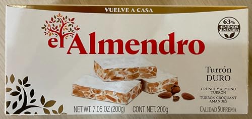 El Almendro - Turron Duro - Hartes Mandelnougat mit ganzen Mandeln - Höchste Qualität - 200gr (Kein Gluten) - Spanisch nougat / Spanisch turron von El Almendro