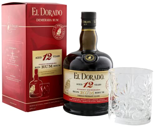 El Dorado Rum 12YO I Demerara Rum I 700 ml I 40% Volume I Geschenkset mit Glas von El Dorado