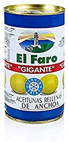 El Faro Gigante Oliven gefüllt mit Anchovis (Sardellen) 350 g (150 g Abtropfgewicht) von El Faro Gigante