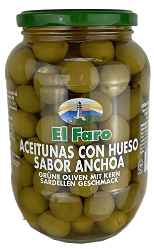 El Faro - Grüne Oliven mit Kern - Sardellengeschmack 800g von El Faro