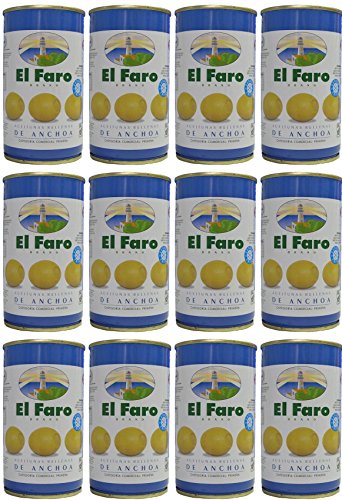 El Faro - Spanischen Oliven mit Sardellen gefüllt 350 gr. Abgetropft Menge 150 gr. - [Pack 12] von El Faro