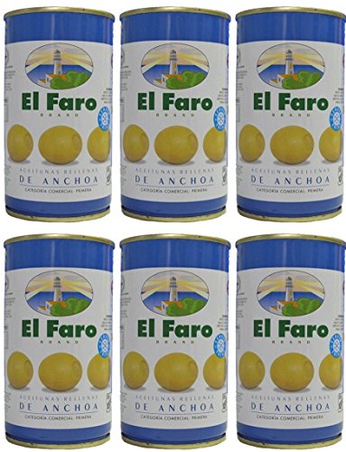 El Faro - Spanischen Oliven mit Sardellen gefüllt 350 gr. Abgetropft Menge 150 gr. - [Pack 6] von El Faro