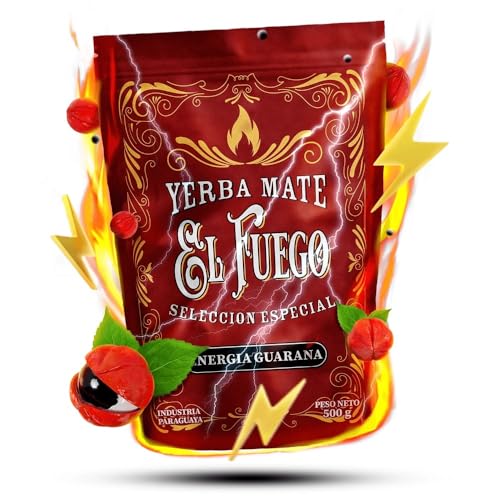 El Fuego Energia Guarana 0,5kg | Stark anregender Mate Tee | Mate Tee aus Paraguay | Ilex guayusa und Guarana | Rauchiger, geräucherter Mate Tee | Dreifache Dosis Energie | 500g von El Fuego