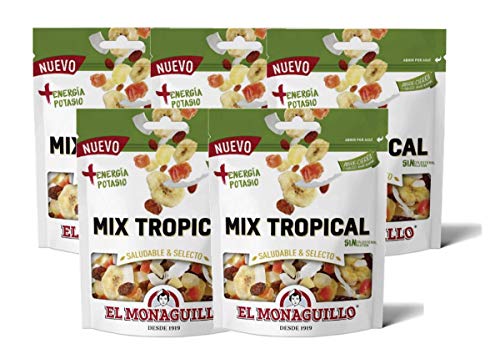 Getrocknete Tropenfrüchte im Mix 5x 110g - natürliche Premium Qualität - 5 verschiedene getrocknete Früchte - glutenfrei - vegan - wiederverschließbare Verpackung von El Monaguillo