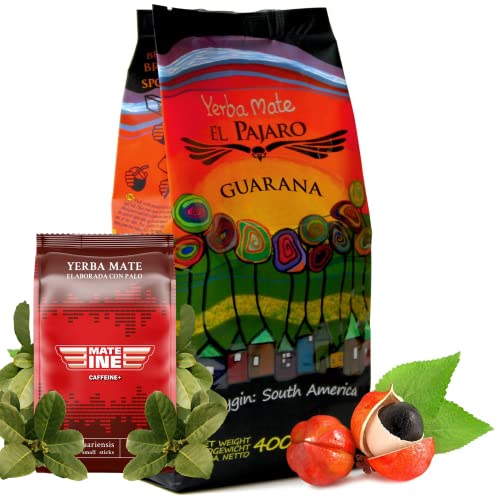 El Pajaro Guarana' Starker, Paraguayischer Mate-Tee | mit, Guarana Pulver, Limette, Mate Tee sehr reich an Koffein, Hohe Qualität, Erfrischender Mate Tee, organisch, Vegan,400g | 50g Mateine von El Pajaro