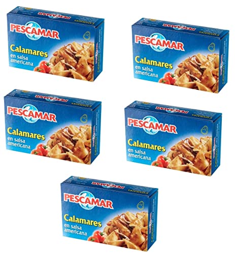 Elazvibes - Tintenfisch in Amerikanischer Sauce – Oktopus, Calamares, Feinkost für Salat, Antipasti, Pasta & Sandwiches – 5 Dosen à 111g Elazvibes - Tintenfisch in Amerikanischer Sauce – Oktopus, Calamares, Feinkost für Salat, Antipasti, Pasta & Sandwiches – 5 Dosen à 111g von Elazvibes