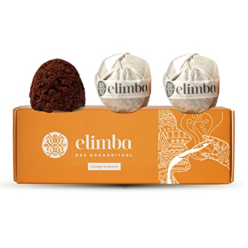Elimba Kakao Kugeln orange-Kurkuma (3er Pack) - [Das Original] - Bekannt aus der Gründer Show von VOX - 100% BIO & vegan - Premium Criollo-Rohkakao Trinkschokolade mit min. 50% Kakaoanteil von Elimba