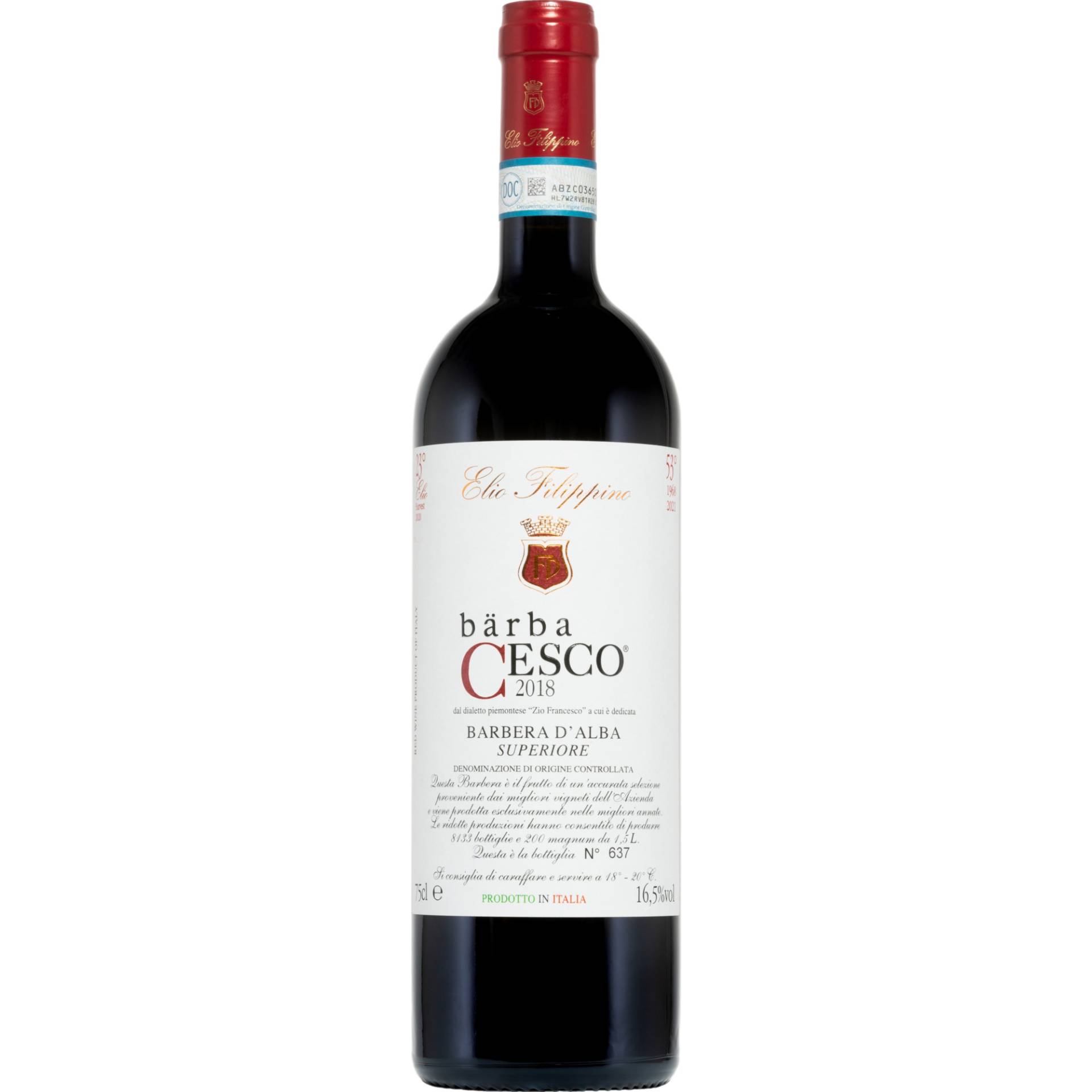 Bärba Cesco Barbera d'Alba Superiore, Barbera d'Alba DOC, Piemont, 2019, Rotwein von Elio Filippino - Frazione, Serra Capelli,  5, 12057 Neive (Cn) Piemonte, Italien